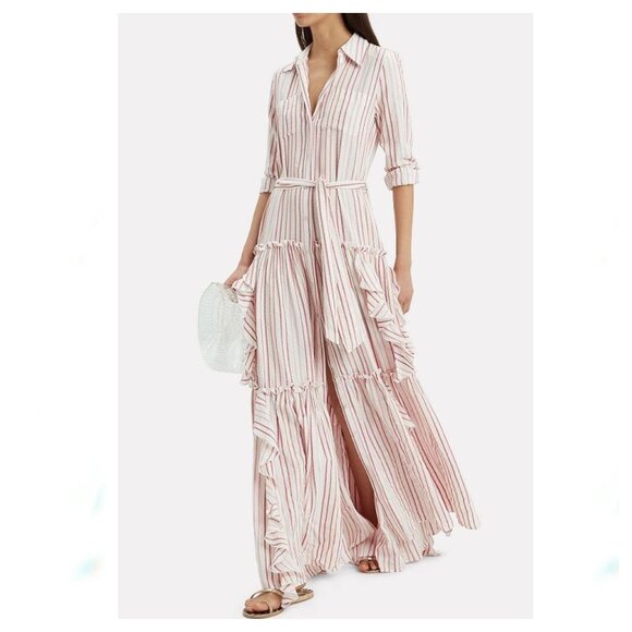 ALEXIS Pavilla Striped Tiered Ruffle Button Front  Maxi Dress - Picture 1 of 10